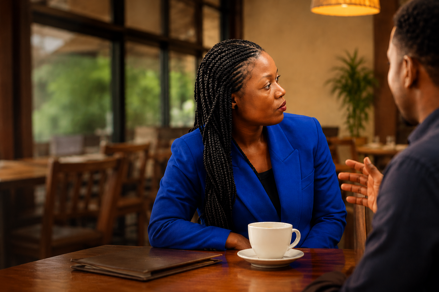 Katherina M. Hopkins in conversation at a restaurant in Nairobi — the moment that sparked BASA